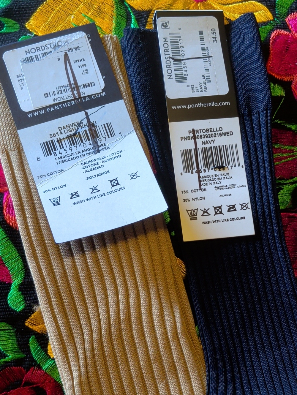 2 pairs Pantherella Ribbed Dress Socks in Beige and Navy with Blue Accents - Picture 4 of 7